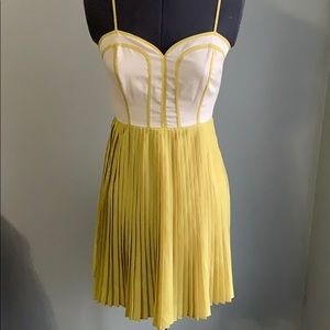 Mustard Spaghetti Strap Pleated Dress